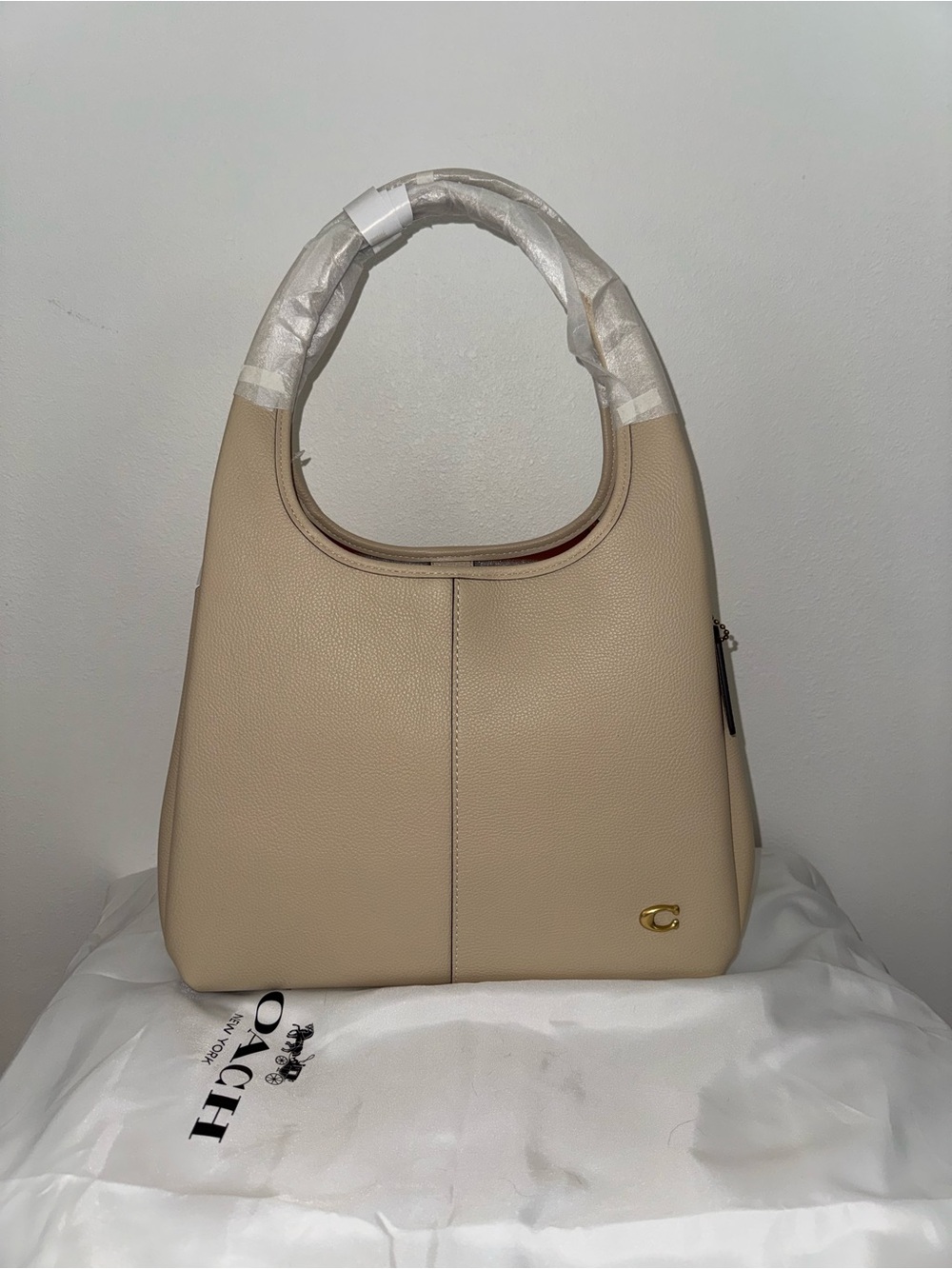 Coach Lana Beige Pebbled Leather Shoulder Hobo with Gold Accent